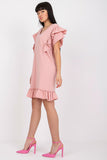 Frill-Decorated Straight Cut Dress with Zircon Accents