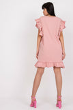 Frill-Decorated Straight Cut Dress with Zircon Accents