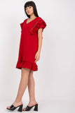 Frill-Trimmed Short Sleeve Dress with Zircon Accents