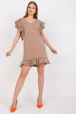 Frilled Dress with Short Sleeves and Zircon Accents