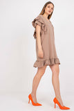 Frilled Dress with Short Sleeves and Zircon Accents