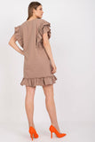 Frilled Dress with Short Sleeves and Zircon Accents