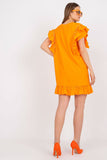 Frill-Trimmed Short Sleeve Dress with Zircon Accents