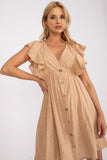 Flared Summer Dress with Button Front and Frilled Sleeves
