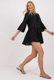 Flared Mini Dress with Openwork Ruffles and 3/4 Sleeves