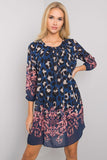 Loose-Fitting 3/4 Sleeve Round Neck Dress with Lining