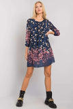 Loose-Fitting 3/4 Sleeve Round Neck Dress with Lining