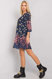 Loose-Fitting 3/4 Sleeve Round Neck Dress with Lining