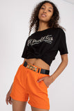 Decorative Belt Women's Elastic Waist Shorts with Pockets