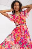 Floral Flared Summer Dress with Belt and Pleated Hem