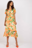 Flared Summer Dress with Frilled Sleeves and Belted Waist