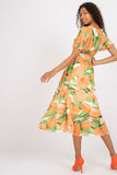 Flared Summer Dress with Frilled Sleeves and Belted Waist