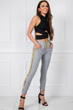 Women's Elastic Waistband Sweatpants with Stripes and Pockets
