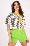 Striped Short-Sleeved Polo with Front Print Design
