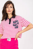 Striped Short-Sleeved Polo with Decorative Print