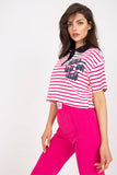 Striped Short-Sleeved Polo with Decorative Print