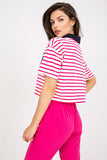 Striped Short-Sleeved Polo with Decorative Print