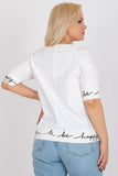 Decorative Short Sleeve Plus Size Blouse with Round Neckline