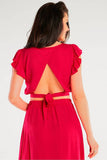 Airy Back-Tied Blouse with Slit and Frilled Sleeves