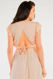 Airy Tied Back Blouse with Back Slit and Frilled Sleeves