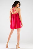 Loose Mini Dress with Trapeze Cut and Exposed Back Straps
