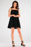 Flared Dress with Tied Straps and Pleated Neckline