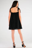 Flared Dress with Tied Straps and Pleated Neckline