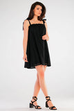 Flared Dress with Tied Straps and Pleated Neckline