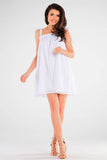 Flared Dress with Tied Straps and Pleated Neckline