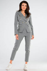 Elegant Fitted Pants with Front Pockets and Patterns - black / S