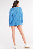 Openwork Sweater with Boat Neckline and Long Sleeves