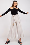 Chic Wide-Leg Fabric Pants with Elastic Waist and Decorative Belt