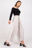 Chic Wide-Leg Fabric Pants with Elastic Waist and Decorative Belt