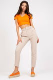 Women's High-Waisted Pants with Belt and Side Pockets
