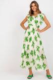 Frilly Short Sleeve Summer Dress with Tie Waist and Pleats