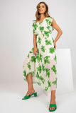 Frilly Short Sleeve Summer Dress with Tie Waist and Pleats