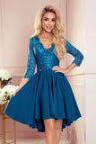 Elegant Asymmetrical Dress with Lace and Flowing Skirt