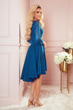 Elegant Asymmetrical Dress with Lace and Flowing Skirt