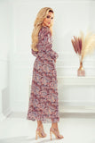 Elegant Chiffon Midi Dress with Deep Neckline & Long Sleeves