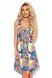 Colorful Loose Trapeze Dress with Neckline and Belt