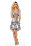 Colorful Loose Trapeze Dress with Neckline and Belt