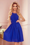 Elegant Cornflower Blue Chiffon Dress with Back Tie Belt