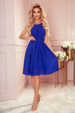 Elegant Cornflower Blue Chiffon Dress with Back Tie Belt