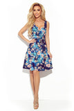 Floral Trapeze Dress with Belt and Neckline Detail