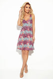 Elegant Loose Trapeze Dress in Blue and Pink Mandala Print