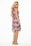 Elegant Loose Trapeze Dress in Blue and Pink Mandala Print