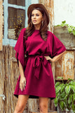 Burgundy Butterfly Dress with Belt - Soft & Stylish Design