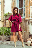 Burgundy Butterfly Dress with Belt - Soft & Stylish Design
