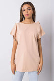 Short Sleeve Blouse with Round Neck and Frill Cut-Out