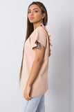 Short Sleeve Blouse with Round Neck and Frill Cut-Out